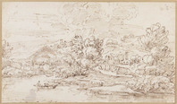 K VIII 048
<br/>
Rivierlandschap met roeiers bij een kasteel
<br/>
<em>Onofri, Crescenzio (1634-1714)</em>